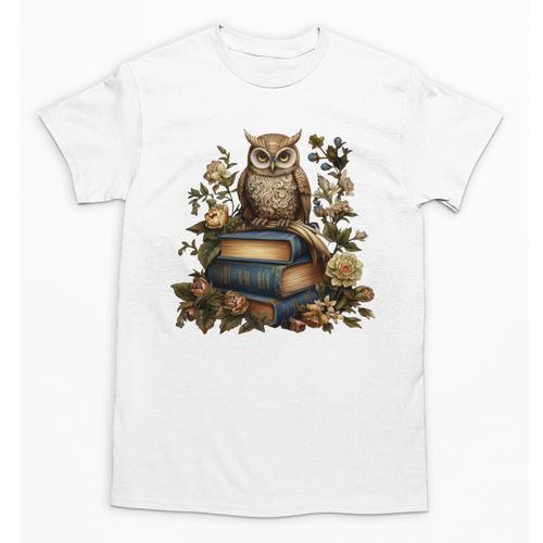 Cottagecore Aesthetic Floral Owl Books Unisex T-Shirt - Bookorys AU