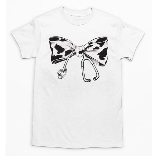 Cow Print Bow And Stethoscope Nurse RN Graduation Coquette Unisex T-Shirt - Best Gift Smart