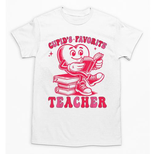 Cupid's Favorite Teacher Valentines Day Heart Book Lover Unisex T-Shirt - Bookorys AU