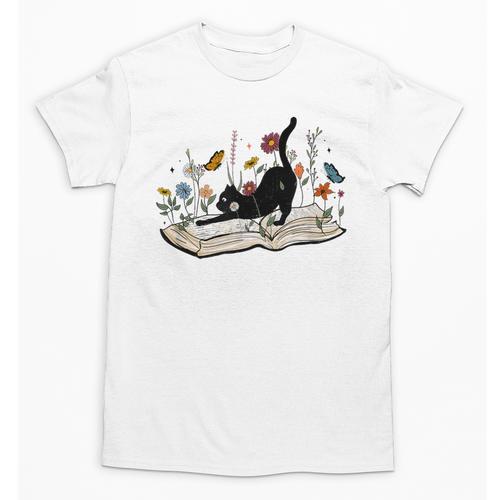 Cute Cat Flower Garden Book Kitty Reading Floral Men Women Girls Kids Unisex T-Shirt - Bookorys AU