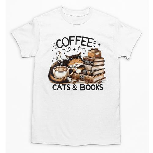 Cute Coffee Cats Books Lover Idea Women Men Kids Unisex T-Shirt - Bookorys AU