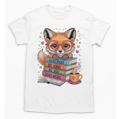 Cute Fox Read More Be Kind Stay Weird Reader Geek Book Lover Unisex T-Shirt - Bookorys