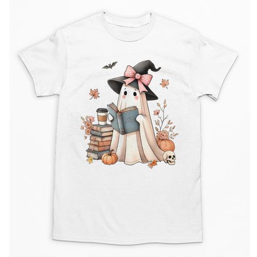 Cute Ghost Reading Book Librarian Book Lover Unisex T-Shirt - Bookorys