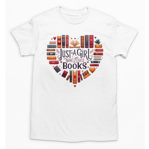 Cute Just A Girl Who Loves Books Heart Shape Reader Unisex T-Shirt - Bookorys AU