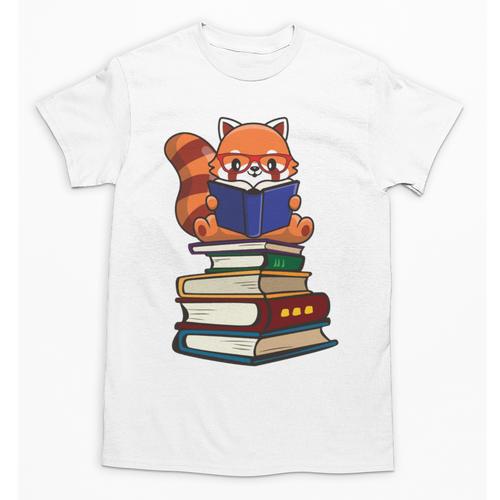 Cute Kawaii Kids Reading Books Glasses Red Panda Lover Unisex T-Shirt - Bookorys UK