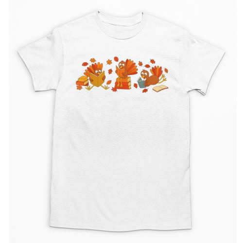 Cute Turkey Reading Book Librarian Bookworm Thanksgiving Men Unisex T-Shirt - Bookorys CA