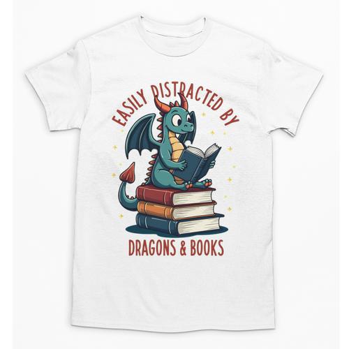 Dark Romance Romantasy Easily Distracted By Dragons & Books Unisex T-Shirt - Bookorys DE