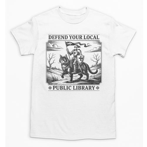 Defend Your Local Public Library Cat Knight Book Lover Unisex T-Shirt - Bookorys CA