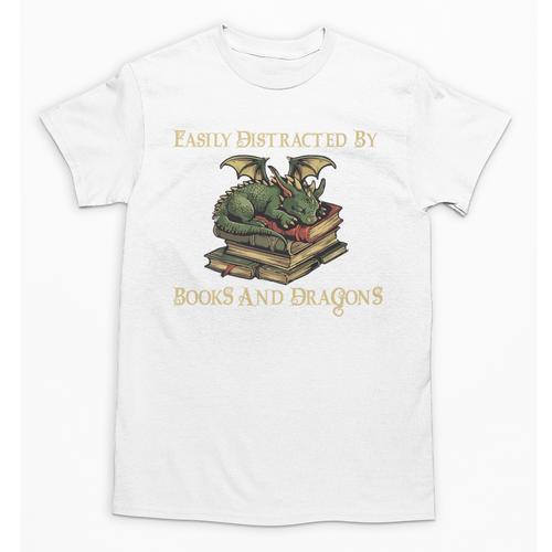 Easily Distracted By Books And Dragons Graphic Premium Unisex T-Shirt - Bookorys AU