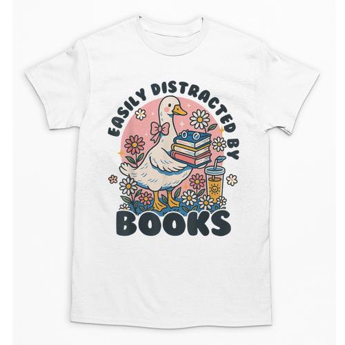 Easily Distracted By Books Read Goose Lover Bookworm Reading Unisex T-Shirt - Bookorys DE