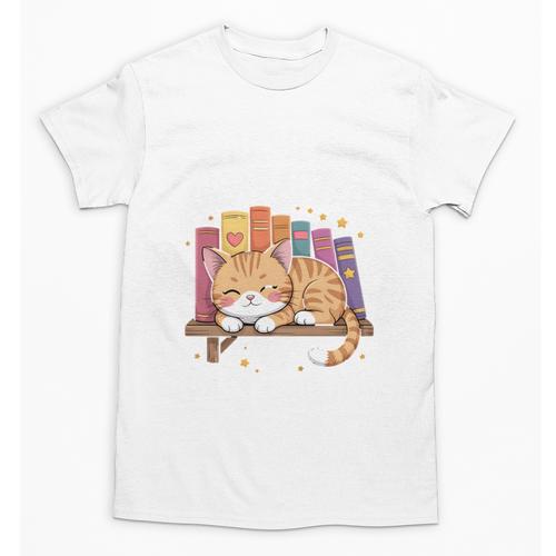 Easily Distracted By Cats And Books Cute Cat Sleeping Girls Unisex T-Shirt - Bookorys CA