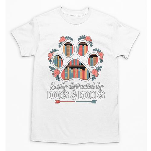 Easily Distracted By Dogs And Books Reading Unisex T-Shirt - Bookorys DE
