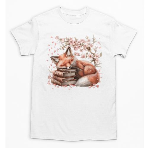 Fox And Book Lover Graphic For Women And Spring Pink Flower Unisex T-Shirt - Bookorys CA