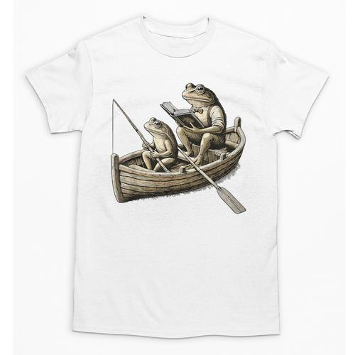 Frog Frogs Fishing & Book Vintage Classic Cottagecore Frog Unisex T-Shirt - Bookorys