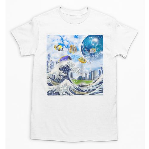 Frutiger Aero Aesthetic Tech Great Wave Of Kanagawa Fishes Raglan Baseball Tee Unisex T-Shirt - Figerry