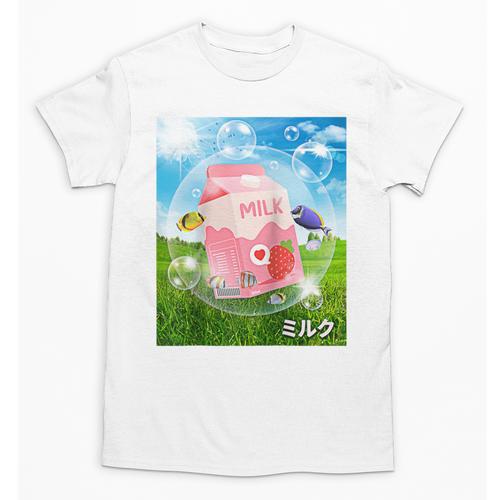 Frutiger Aero Aesthetic Tech Kawaii Strawberry Milk Fishes Raglan Baseball Tee Unisex T-Shirt - Figerry