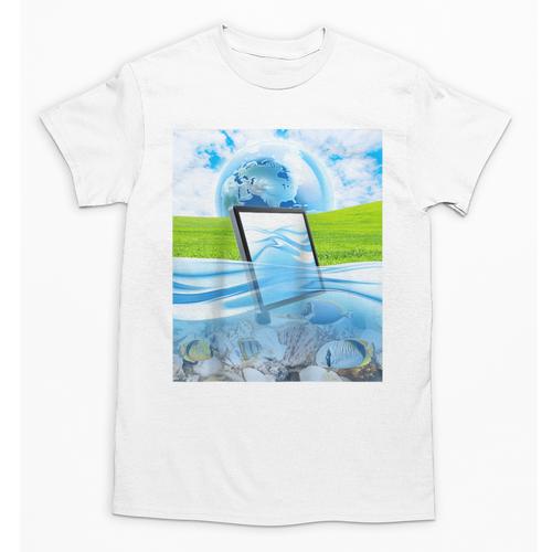 Frutiger Aero Aesthetic Tech Water Fishes Monitor Screen Raglan Baseball Tee Unisex T-Shirt - Figerry