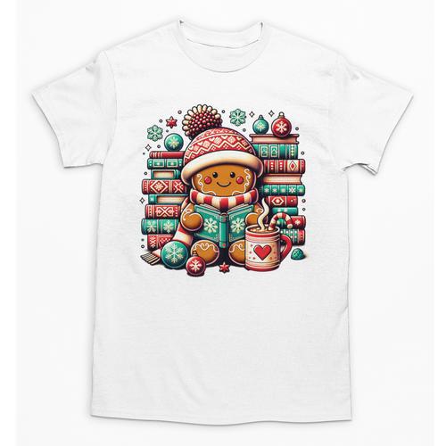 Gingerbread Reading Book Lovers Christmas Bookworm Librarian Premium Unisex T-Shirt - Bookorys DE