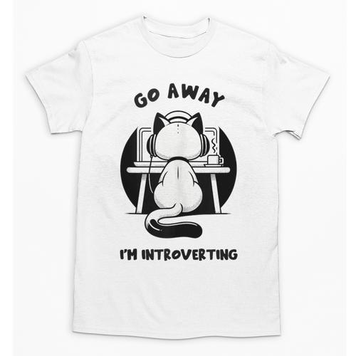 Go Away I'm Introverting Cat With Coffee Unisex T-Shirt - Raresse