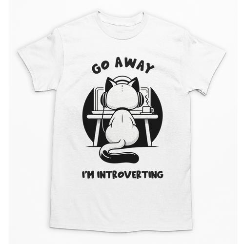 Go Away I'm Introverting Cat With Coffee Unisex T-Shirt - Raresse