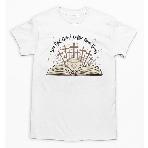 Groovy Flowers Love God Drink Coffee Read Books Christian Unisex T-Shirt - Bookorys