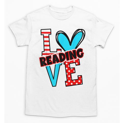 I Heart Books Love Reading Red And Stripe Animated Cat For Men Women Girls Kids Unisex T-Shirt - Bookorys UK