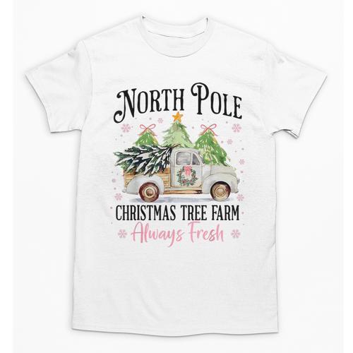 Holiday Scene Nostalgia North Pole Tree Farm Merry Christmas Unisex T-Shirt - Figerry