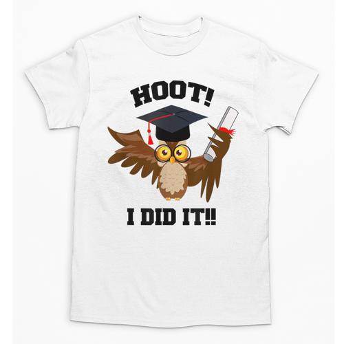Hoot I Did It Grad Owl Holding Graduation Diploma Congrats Unisex T-Shirt - Best Gift Smart
