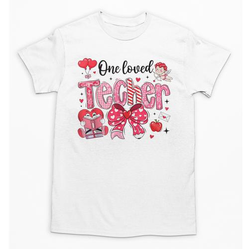 HUGvyn One Loved Teacher Valentine Book Heart Reading Bow Unisex T-Shirt - Bookorys