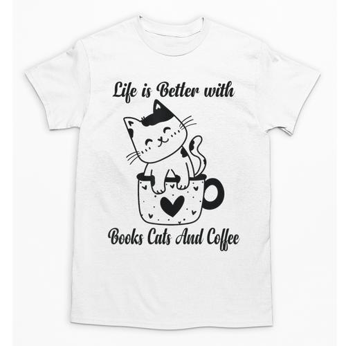 Life Is Better With Books Cats And Coffee Shirt Unisex T-Shirt - Bookorys AU