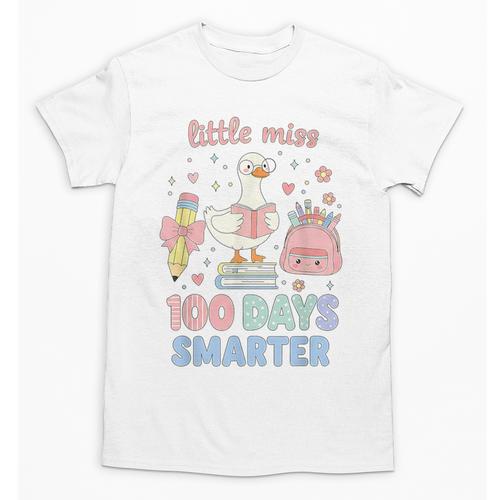 Little Miss 100 Days Smarter Cute Goose Reading Books Girls Unisex T-Shirt - Bookorys AU