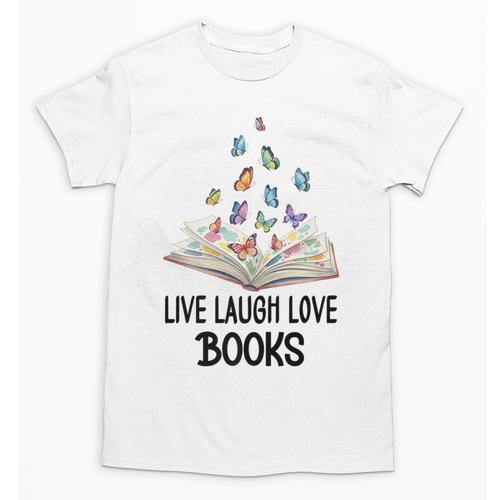Live Laugh & Love Books Reading Butterfly Book Lover Bookish Premium Unisex T-Shirt - Bookorys DE