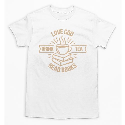 Love God Drink Tea Read Books Lovers Vintage Christian Unisex T-Shirt - Bookorys
