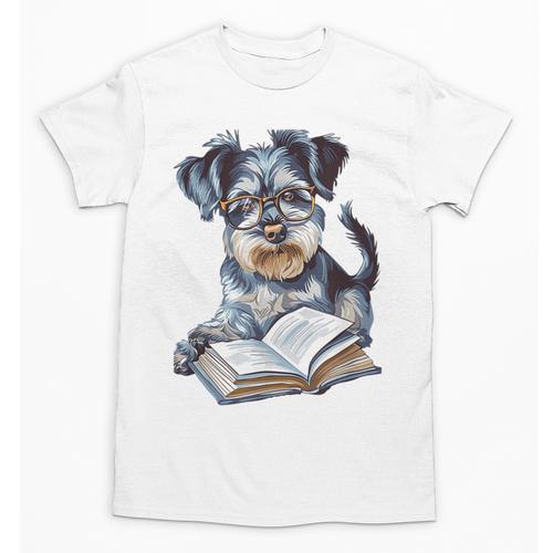Nerdy Schnauzer Dog Book Lover Glasses Cute Pet For Men Women Kids Unisex T-Shirt - Bookorys