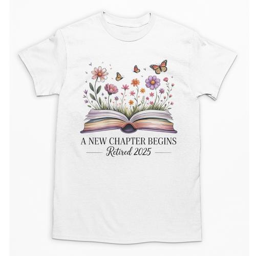 a New Chapter Begins Retired 2025 Floral Book Retirement Unisex T-Shirt - Bookorys
