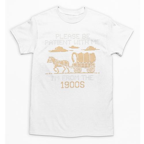 Please Be Patient I'm From The 1900s Retro Pixel Horse Wagon Premium Unisex T-Shirt - Figerry
