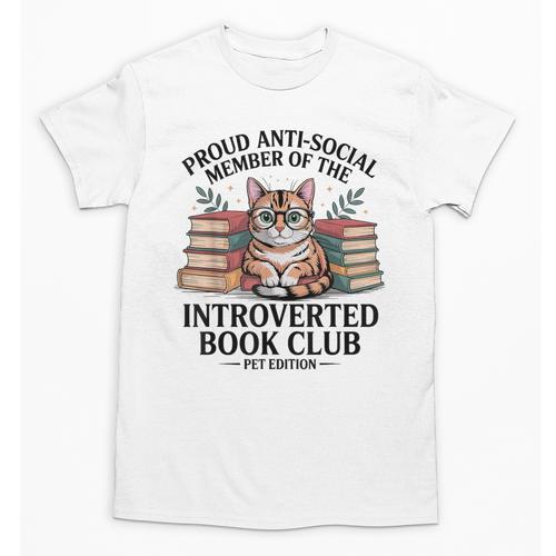 Proud Introverted Book Club Anti Social Reader Pet Cat Unisex T-Shirt - Bookorys