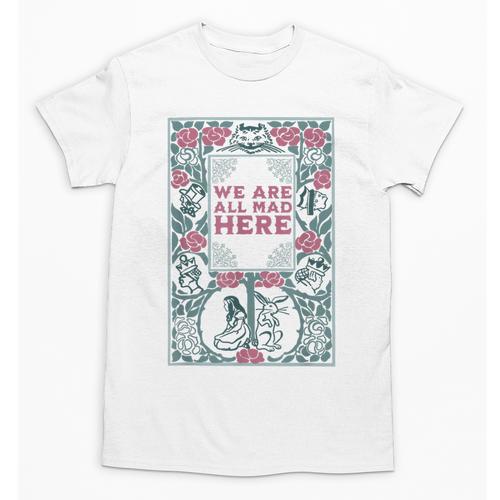 Puddin Threads Cheshire Cat Alice In Wonderland Vintage Book Adults Small Short Sleeve Classic Fit Unisex T-Shirt - Bookorys CA