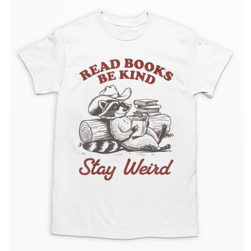 Read Books Be Kind Stay Weird Bookish Cowboy Reading Raccoon Unisex T-Shirt - Bookorys