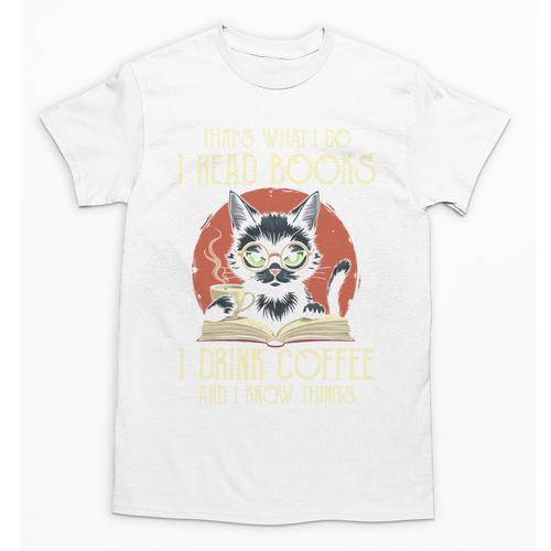 i Read Books And i Know Things Cat Reading Cat Coffee Books Unisex T-Shirt - Bookorys