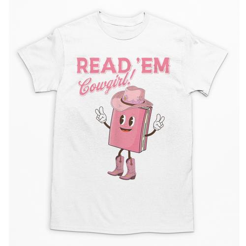 Read 'Em Western Cowgirl Retro Groovy Reading Books Unisex T-Shirt - Bookorys DE