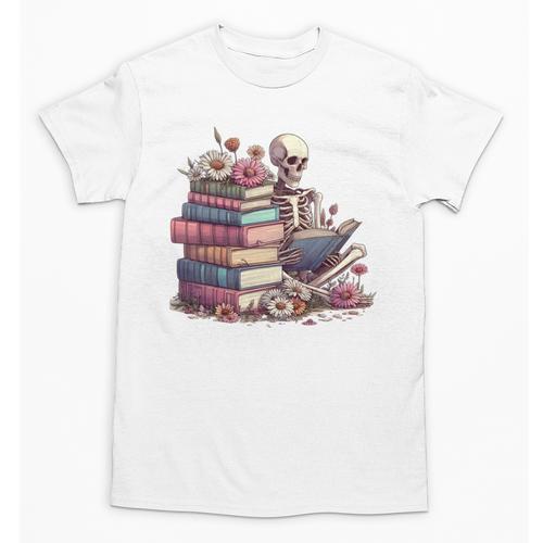 Reading A Book Per Day Keeps Reality Away Skeleton Books Unisex T-Shirt - Bookorys