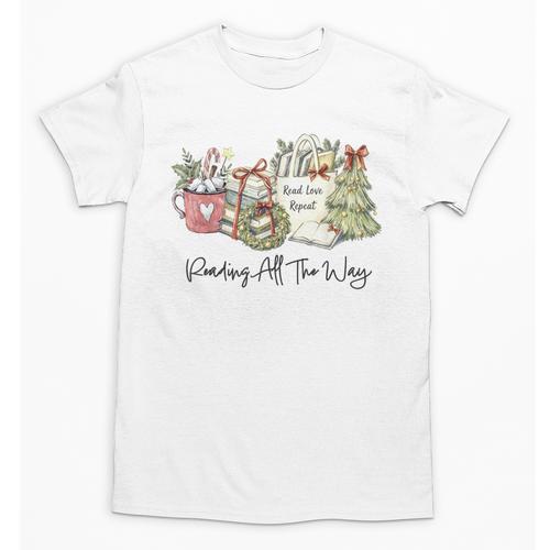 Reading All The Way Christmas Book Lover For Women And Teens Unisex T-Shirt - Bookorys AU