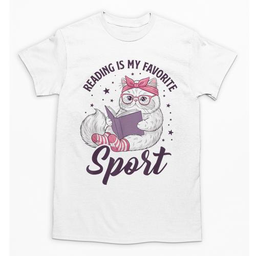 Reading Is My Favorite Sport Saying Cat And Book Lover Unisex T-Shirt - Bookorys