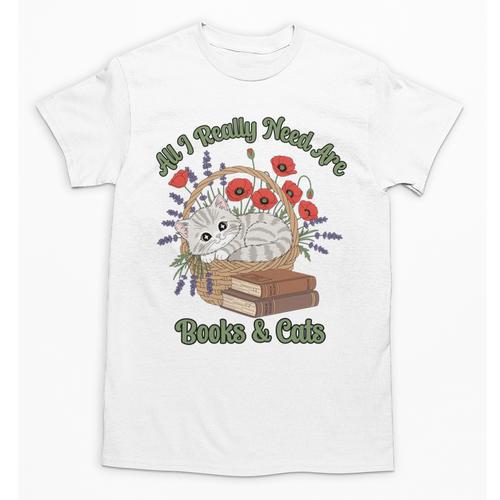 All I Really Need Are Books And Cats Book Lover Tee Unisex T-Shirt - Bookorys DE