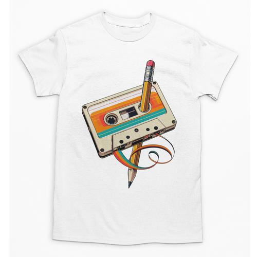 Retro Cassette Tape & Pencil Rewind Nostalgia Party 80s 90s Unisex T-Shirt - Figerry
