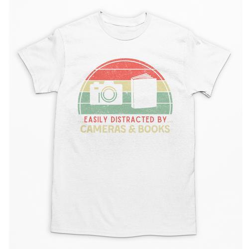 Retro Easily Distracted By Cameras & Books Photography Unisex T-Shirt - Bookorys