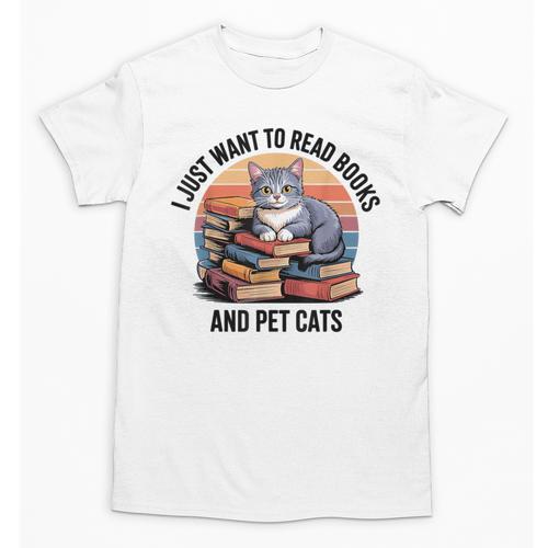 Retro I Just Want To Read Books And Pet Cats Cat Unisex T-Shirt - Bookorys