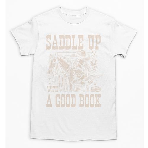 Saddle Up With a Good Book Cowgirl Western Women Vintage Unisex T-Shirt - Bookorys