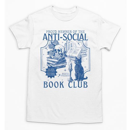 Sarcastic Anti Social Book Club Cat Skull Book Lover Unisex T-Shirt - Bookorys